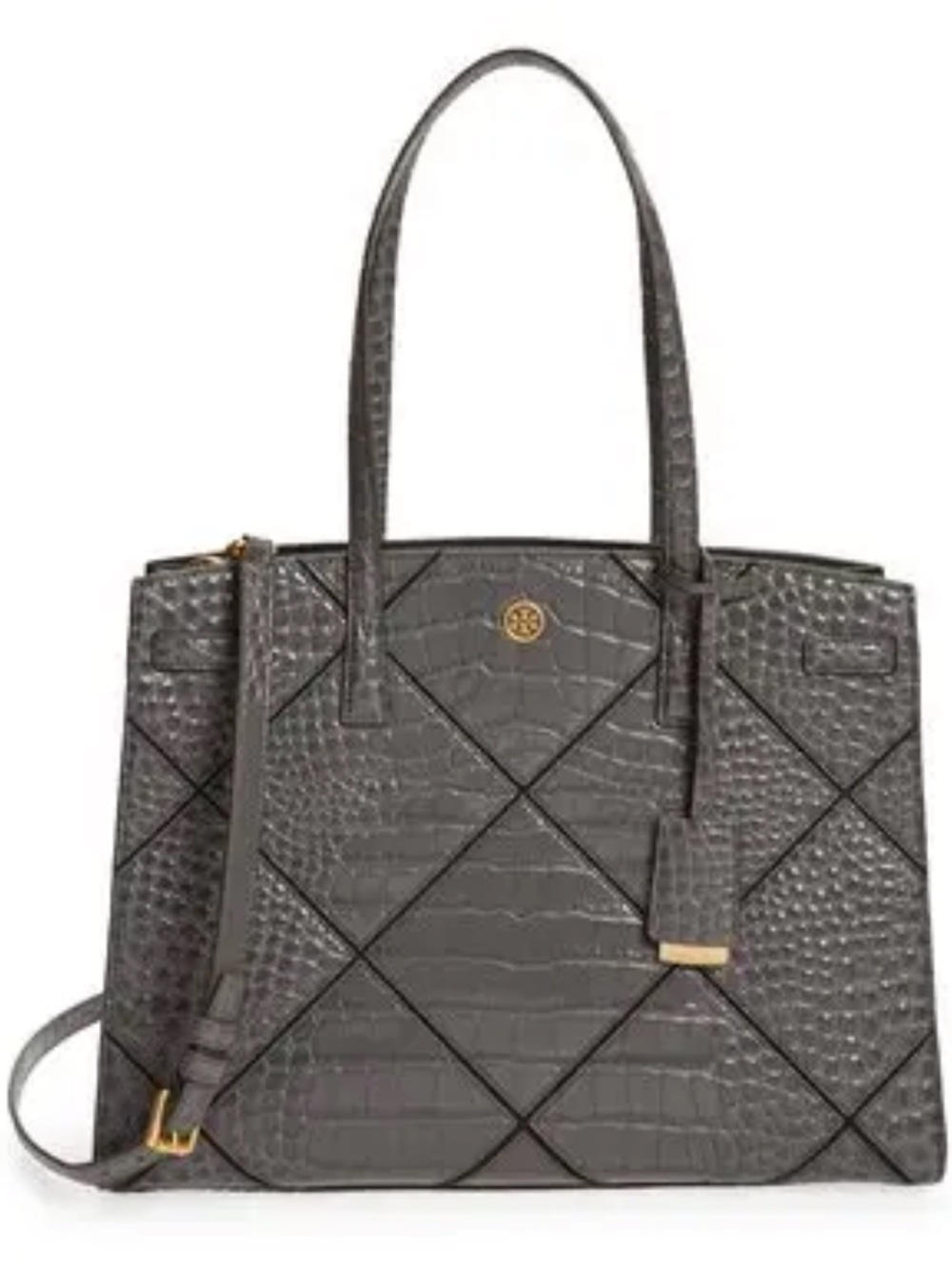Tory Burch Leather Purse Bag Crocodile Embossed Cross Body Hand